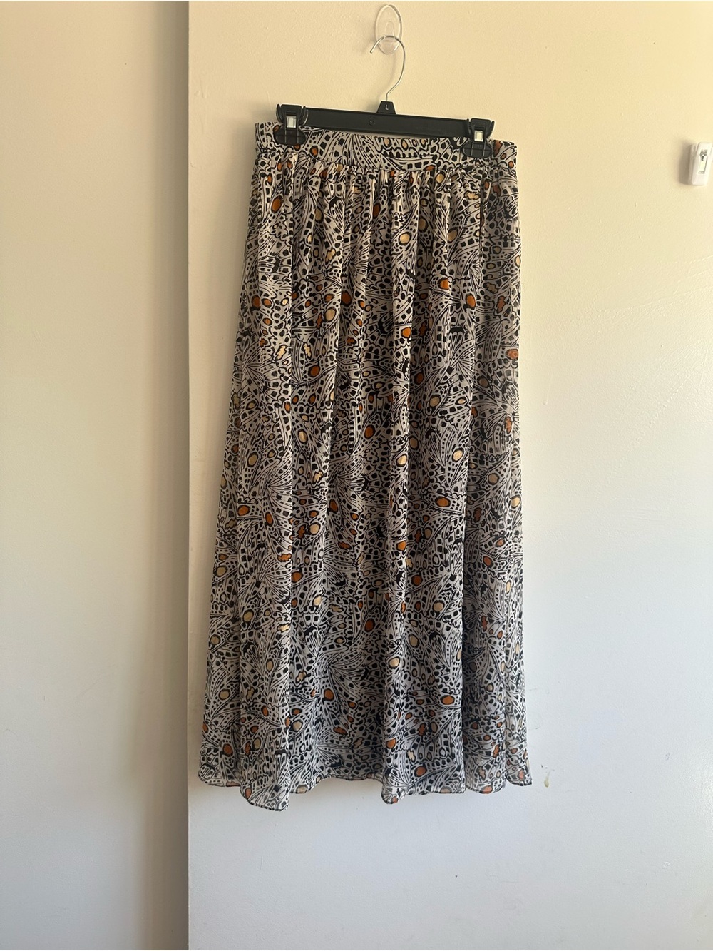 Printed Maxi Skirt in Black with Orange Accents Chic Boho